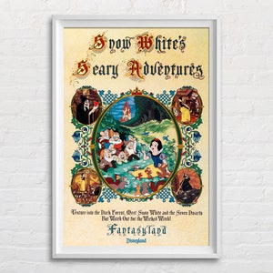 Snow White&#39;s Scary Adventure Vintage Attraction Poster Reproduction Print, Fantasyland Disneyland Themed Room, Retro Wall Art Decoration