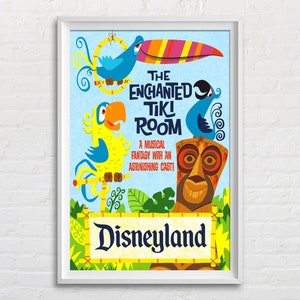 Disneyland Enchanted Tiki Room Poster Print, Adventureland Disneyland Tropical Hawaiiana Home Decoration Wall Art