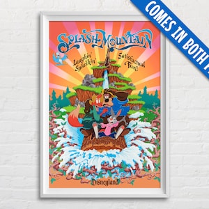 Splash Mountain Attraction Poster Reproduction Print, Magic Kingdom or Disneyland Poster Print, Vintage Disney Retro Wall Art Decoration