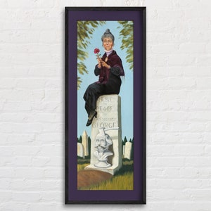 Haunted Mansion Stretching Room Portrait Poster of Old Woman Widow Constance Sitting on Tombstone, Disneyland, Magic Kingdom Wall Art Print