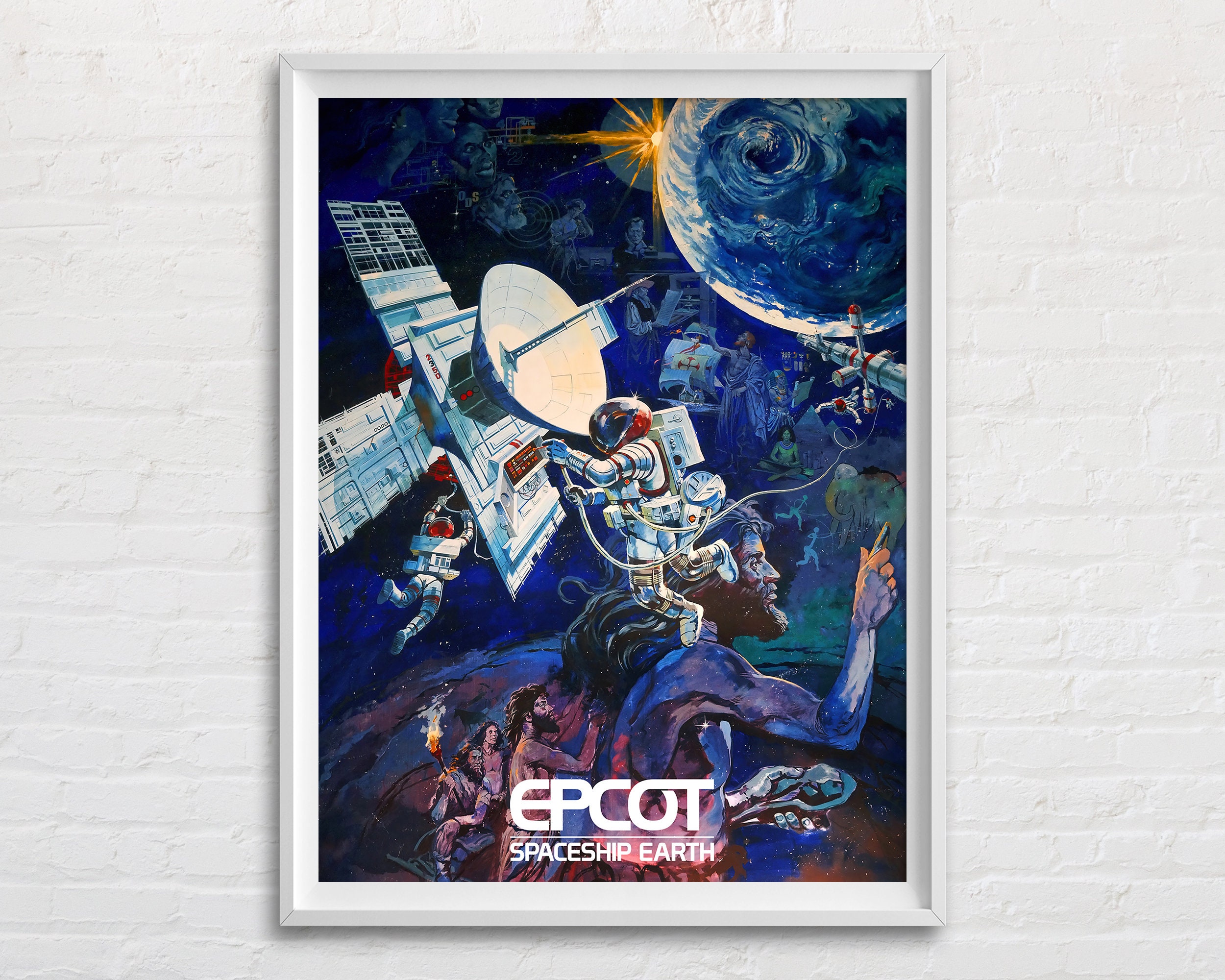 Epcot Spaceship Earth Mural Poster, Vintage Disney World Epcot