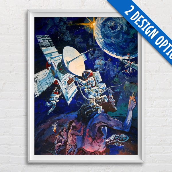 Epcot Spaceship Earth Mural Poster, Vintage Disney World Epcot Center, Space Astronaut, Magic Kingdom Poster, Vintage Disney Print Wall Art