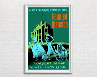 Haunted Mansion Disneyland Atracción Póster Impresión con los fantasmas que hacen autostop, Vintage Disney Poster, Haunt Mansion Print, Disney Art Print