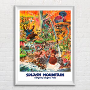 Splash Mountain Everybody&#39;s Laughing Place Poster Print, Vintage Disneyland, Walt Disney World&#39;s Magic Kingdom Themed Retro Room Home Decor