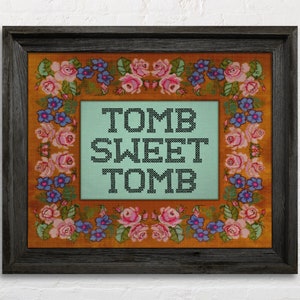 Tomb Sweet Tomb Haunted Mansion Poster, Vintage Disneyland, Disney Haunt Mansion Print, Faux Cross Stitch Tomb Sweet Tomb Poster