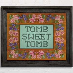 Tomb Sweet Tomb Haunted Mansion Poster, Vintage Disneyland, Disney Haunt Mansion Print, Faux Cross Stitch Tomb Sweet Tomb Poster