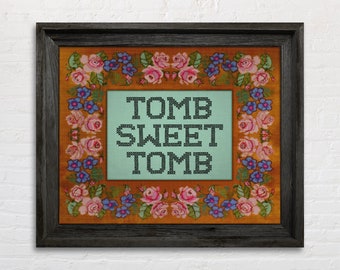 Tomb Sweet Tomb Haunted Mansion Poster, Vintage Disneyland, Disney Haunt Mansion Print, Faux Cross Stitch Tomb Sweet Tomb Poster