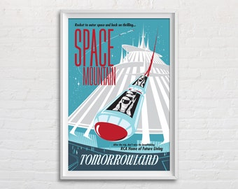 Space Mountain RCA Poster Reproduction Print, Retro Tomorrowland Disneyland, Disney World Magic Kingdom Themed Room Home Decoration Wall Art