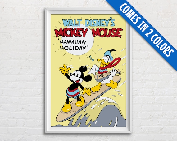 Mickey Mouse Hawaiian Holiday Poster in Blue, Vintage Disney