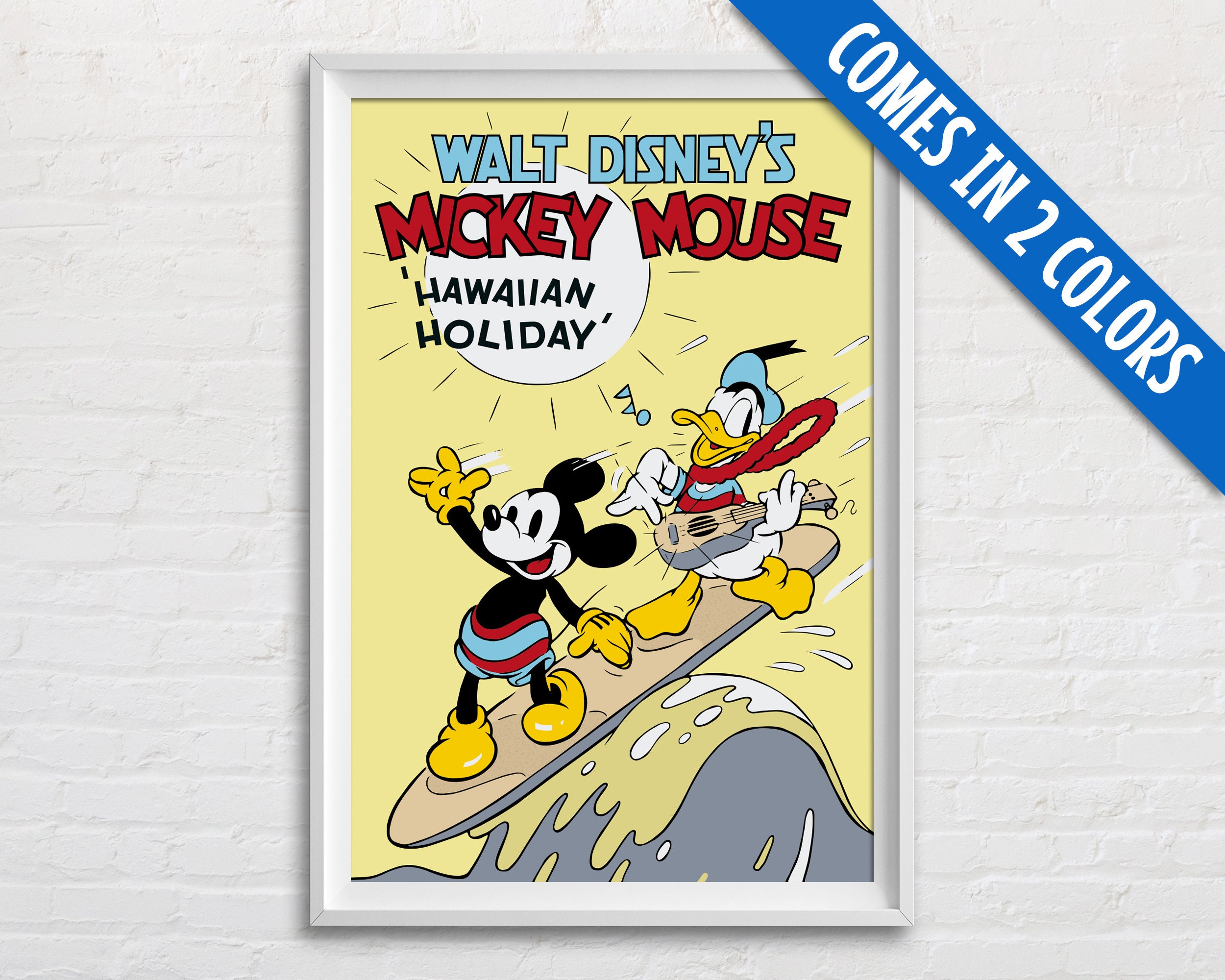 Mickey Mouse Hawaiian Holiday Poster in Blue, Vintage Disney