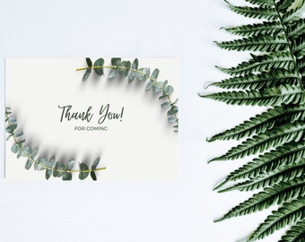 Green Modern Thank You For Coming, Thank You Card, Greenery Printable Thank You Card Template