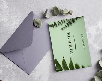 Greenish Floral Minimalist Thank You For Attending Thank You Card, Printable - Editable Thank You Card Template