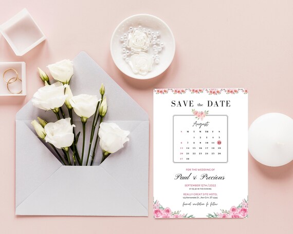 Pink Wedding Invitation Card, Calendar Save the Date Wedding Invitation, Printable Wedding Invites Template - Etsy pink-wedding-invitation-card-calendar-save-the-date-wedding-invitation-printable-wedding-invites-template-etsy