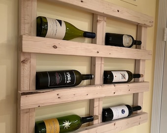 6 Wine Bottle Organizer, Alcohol Rack 2 Column Wine Rack, Tiered Vertical Display Shelf, Farm Home Bar Rustic Decor, Wine Holder on Wall