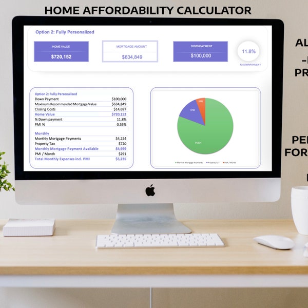 Nieuwe betaalbaarheidscalculator voor de aankoop van een huis| Gepersonaliseerde Excel-spreadsheets| Direct downloaden