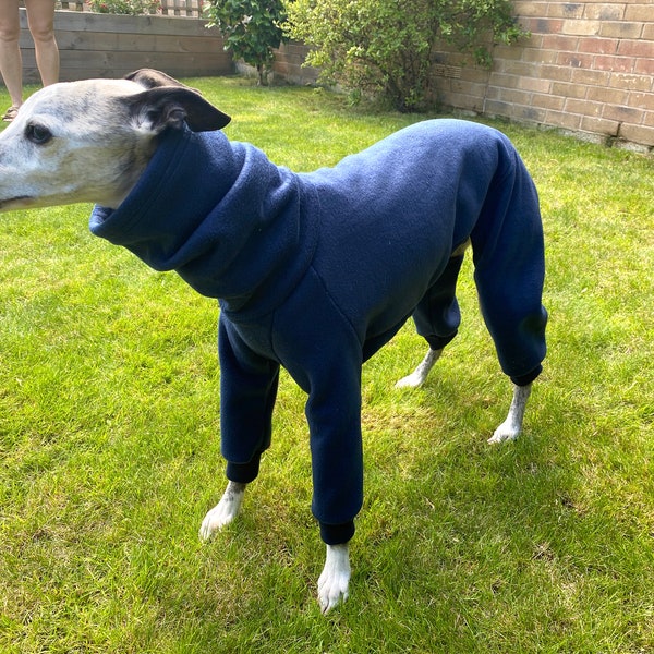 Dog Onesie, Pyjamas, PJ's - Fleece material - The Mevegissy - Personalised Dog Clothing - Italian Greyhound - Whippet - Greyhound - Navy