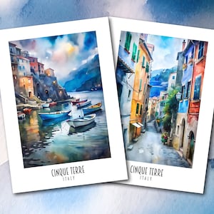 FIVE Cinque Terre watercolours, vernazza, cinque terre painting, cinque terre poster, italy, cinque terre gift, italy travel poster