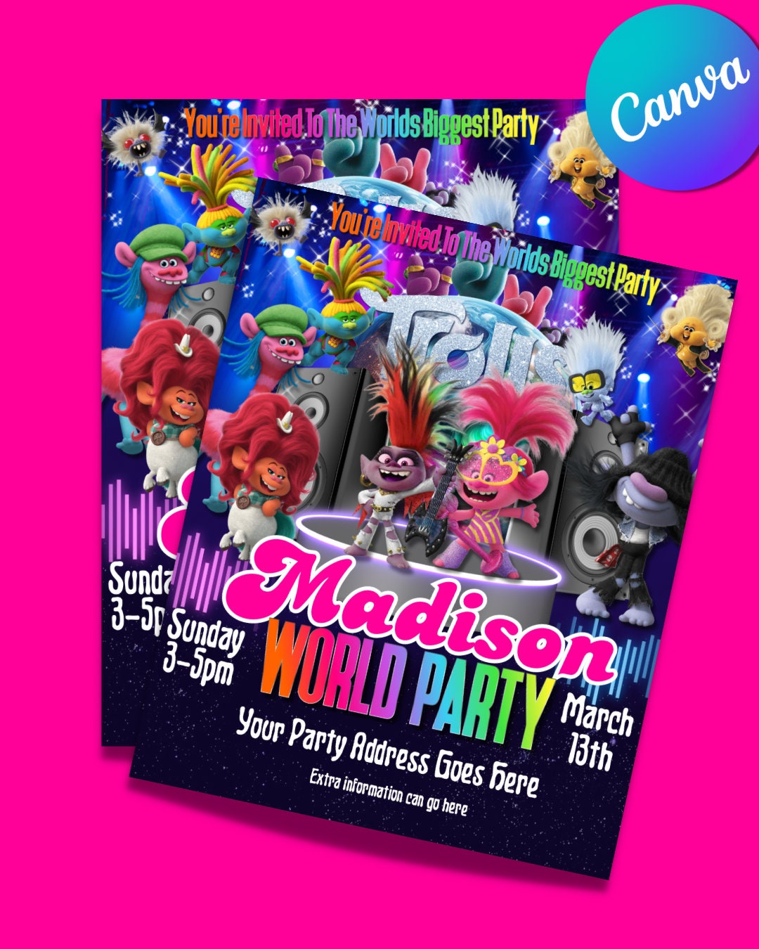 Trolls Party Invitation Template - Etsy