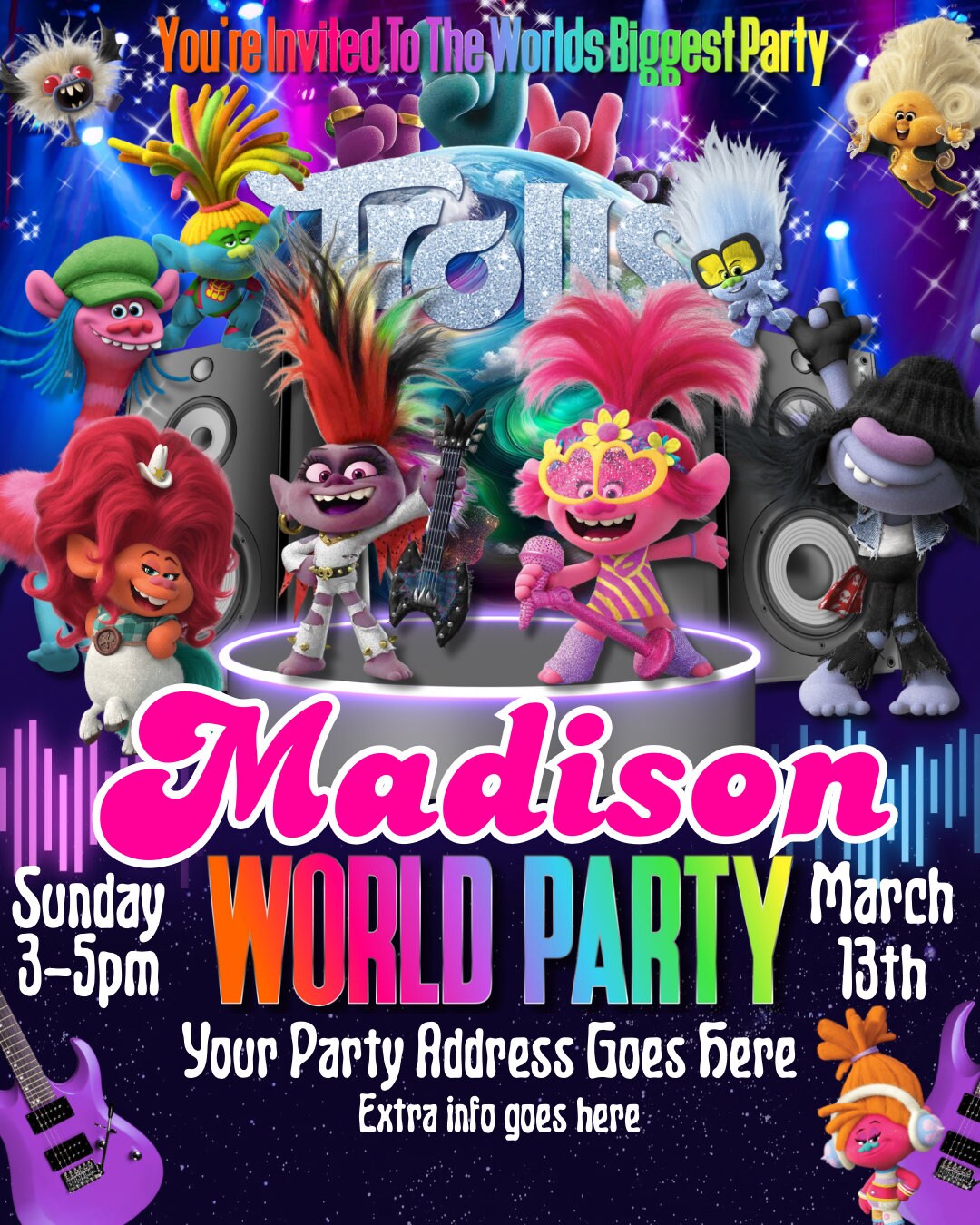 Trolls Party Invitation Template - Etsy