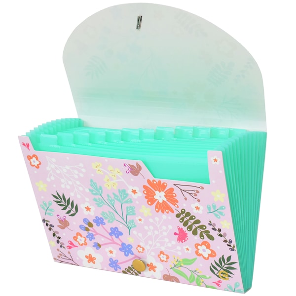 CNK Accordian File Organizer 13 Taschen Expanding File Ordner für Brief, A4 Dokumentenhalter (Blume)