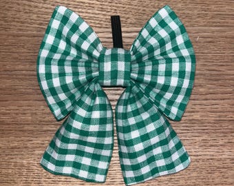 Green Gingham Dog Sailor Bow: Handmade Cotton Pet Collar Accessory