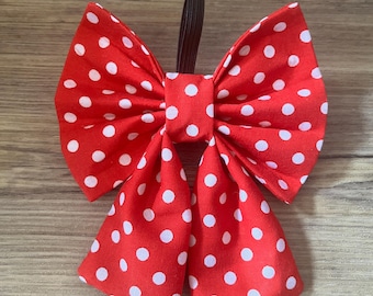 Handmade Red Polka Dot Dog Sailor Bow:  Pet Collar Accessory