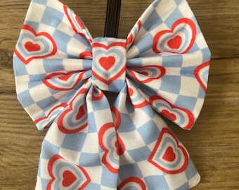 Heart Print Dog Sailor Bow: Handmade  Pet Collar Accessory