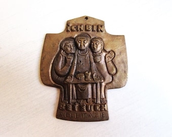 Vintage German Bronze Holy Communion Cross - Egino Weinert Last Supper