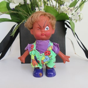 Vintage 70&#39;s Winking Moody Boy Doll Cute Emotion Rubber Doll, 12cm High