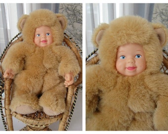 Anne Geddes 22cm Fluffy Teddy Bear Doll, Furry Bear Outfit, Collectible Doll,  Stuffed Animal Plush Toy (#1