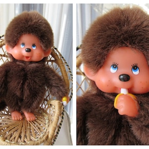 Vintage 80's BOLLE Monchhichi Monkey Sucking Banana Collectible