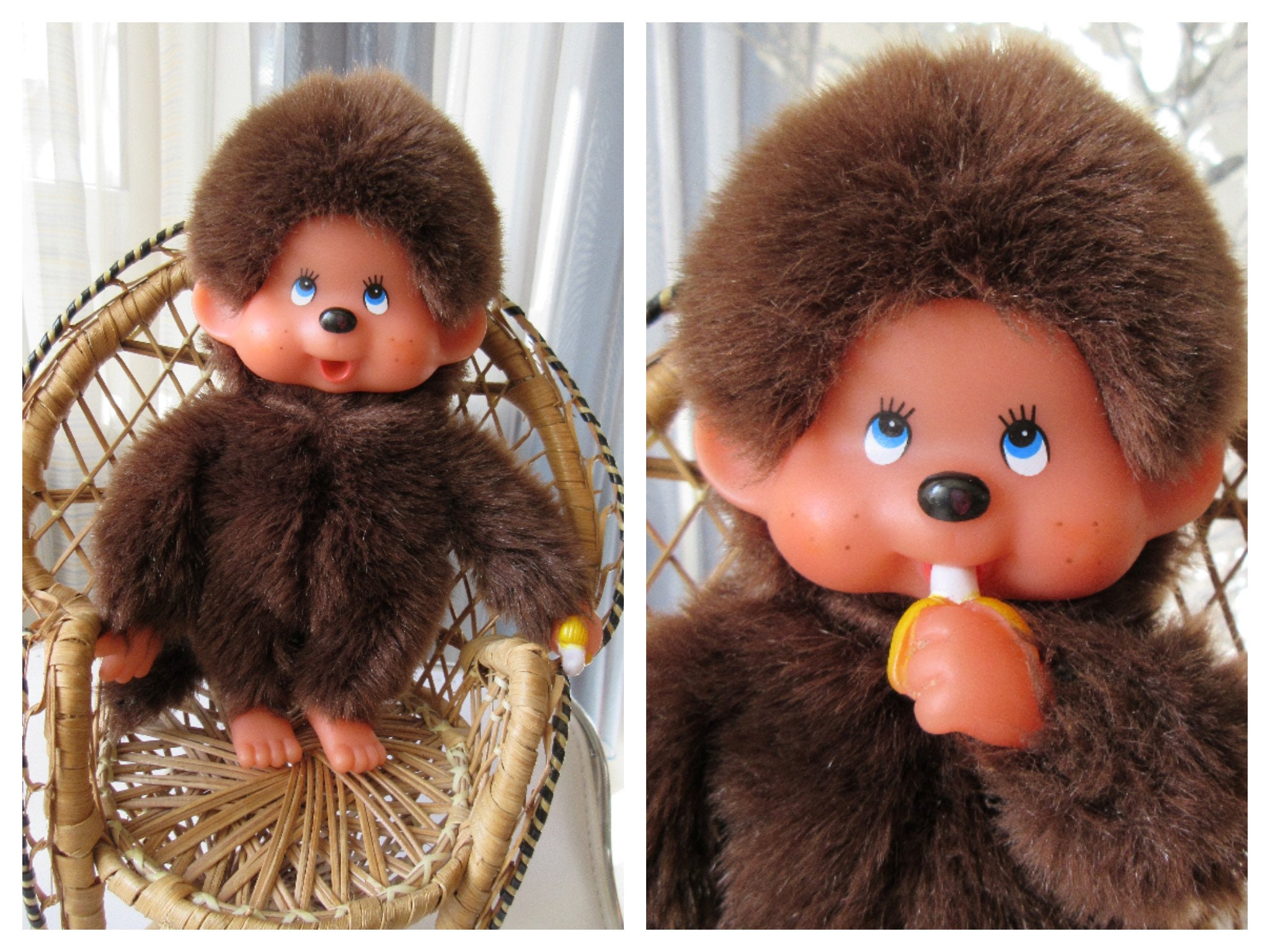 オーナメント VINTAGE MONKEY DOLL (モンチッチ風) Vintage 80's BOLLE Monchhichi Monkey Sucking Banana Collectible
