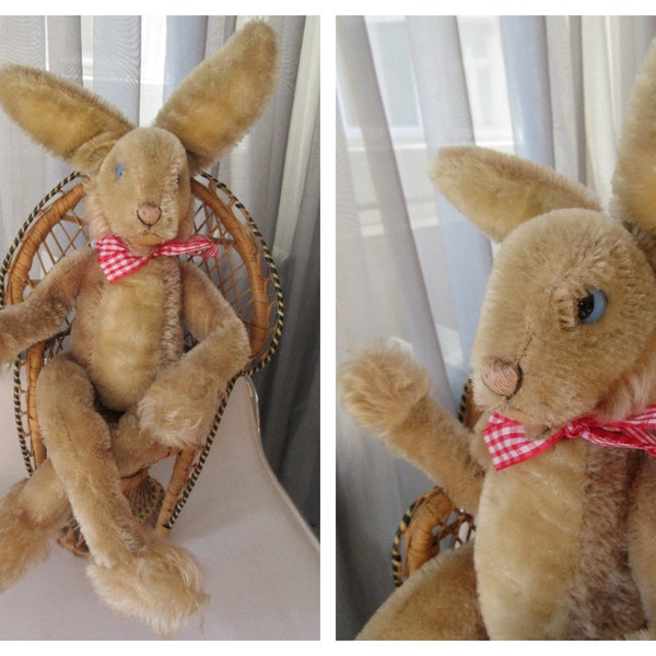 Steiff 'Lulac' Bunny Rabbit 18'' Jointed Mohair Vintage 1950's 1960's Glass Eyes, Collectible German Animals Toy