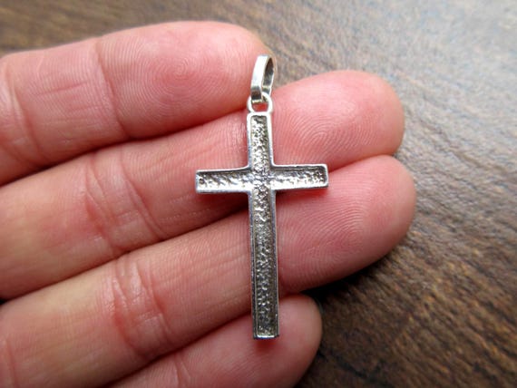 Hand-Made Textured Solid Sterling Silver Large Cr… - image 1