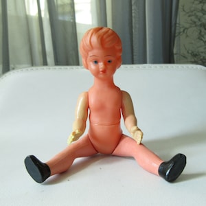 Vintage 50's German Rubber Doll Molded Hair Movable Arms And Legs, Rare Collectible Doll, 15cm Tall