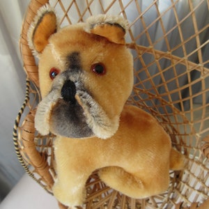 Vintage Swivel Jointed Head Adorable Boxer Dog w/ Collar Short Cut Mohair, Glass Eyes,  Stuffed Animal Toy