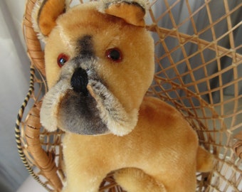 Vintage Mohair Boxer Dog Stuffed Animal Toy: Jointed Swivel Head, Glass Eyes