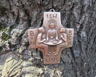 Vintage Egino Weinert Time, German Holy Communion Last Supper Bronze Cross