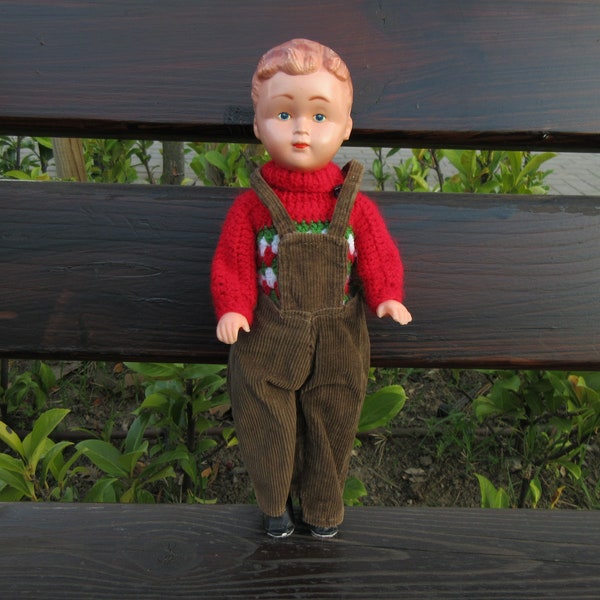 Antique German Doll Circa 1930-1940 Celluloid Movable Head, Molded Hair, Jointed Body, Movable Rubber Arms & Legs, H: 30.5 cm ...Perfect