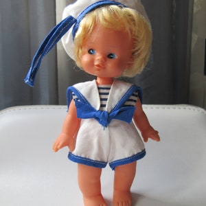 Schalkau GDR 1970's Vintage Sailor Doll / 18cm Cute Sailor Little Girl / Rubber w/Plastic Body / Original Sailor Outfit