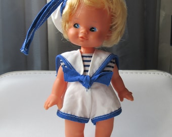 Schalkau GDR 1970&#39;s Vintage Sailor Doll / 18cm Cute Sailor Little Girl / Rubber w/Plastic Body / Original Sailor Outfit