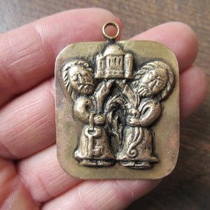 Vintage Egino Veinert Scene Old Bronze Catholic Medallion Pendant, Blessed Pectoral Icon