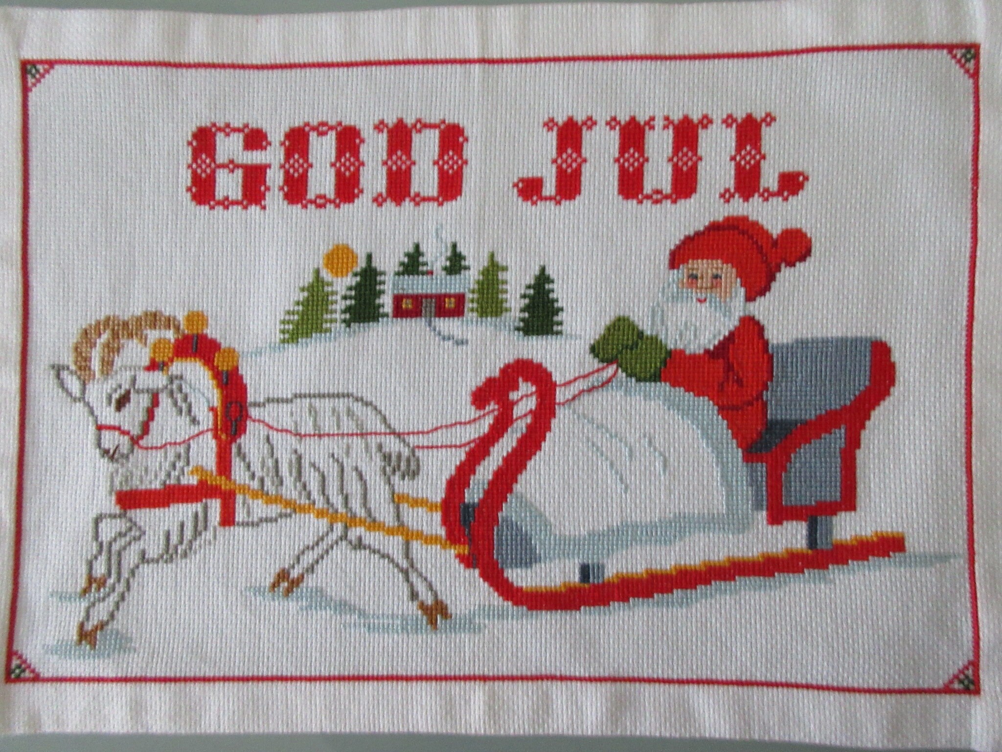 Sweden＊GOD JUL＊Christmas tapestry・* Swedish Vintage GOD JUL Wall Hanging Embroidery ~7
