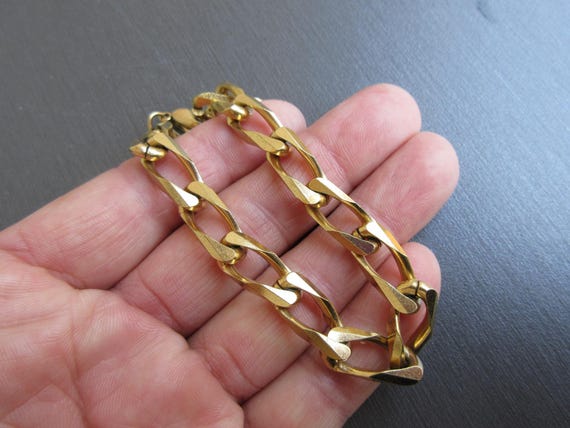 Vintage 70s Solid Flat Curb Link Chain Bracelet I… - image 9