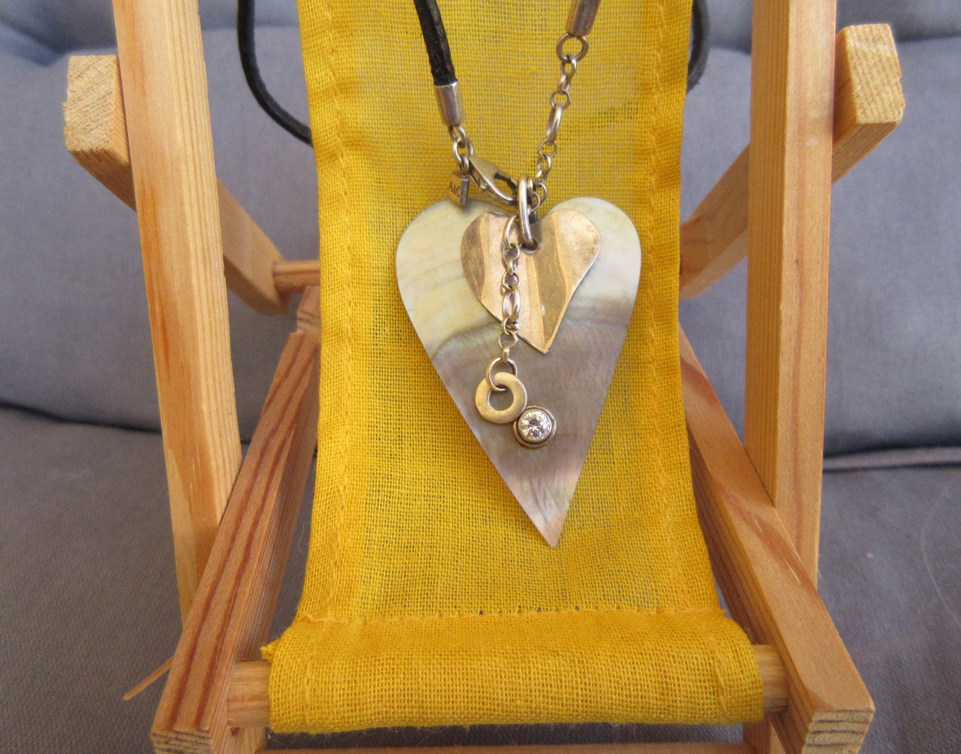 Vintage Norway Sterling Silver & Mother Of Pearl Hearts Pendants Lovely Strap Necklace, ACHO 925 Hallmarks, Pretty Oslo jewelry