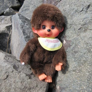 Vintage Monchhichi Blinking Eyes, Sucking Pacifier Monkey Doll 18.5 cm Tall