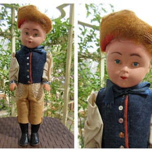 Vintage Czechoslovakian Folk Art Male Doll Celluloid w/Rubber Body Movable Head Arms And Legs, Czech Folk Costume Collectible Doll H:31cm