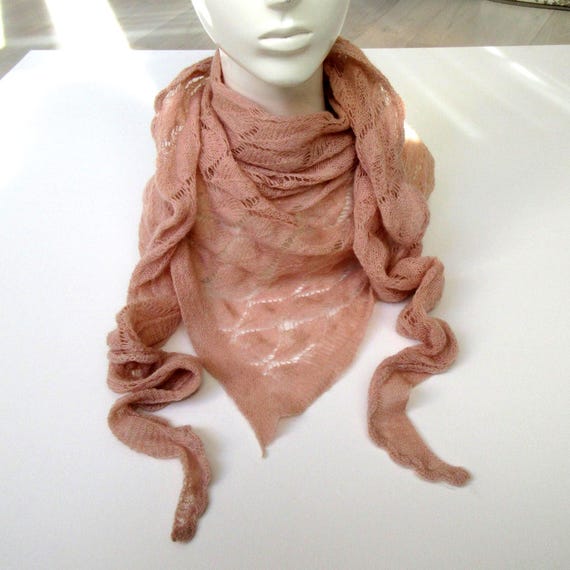 Noa Noa Extra Fine Wool Mohair Lace Triangle Shawl, Ash-Rose Soft Lightweight Scarf