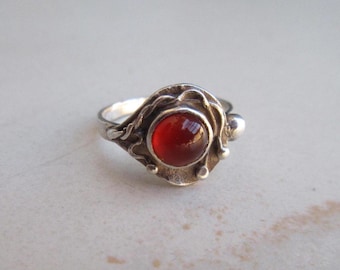 Vintage Natural Carnelian 800 Silver Handmade Ring for Women, US 5