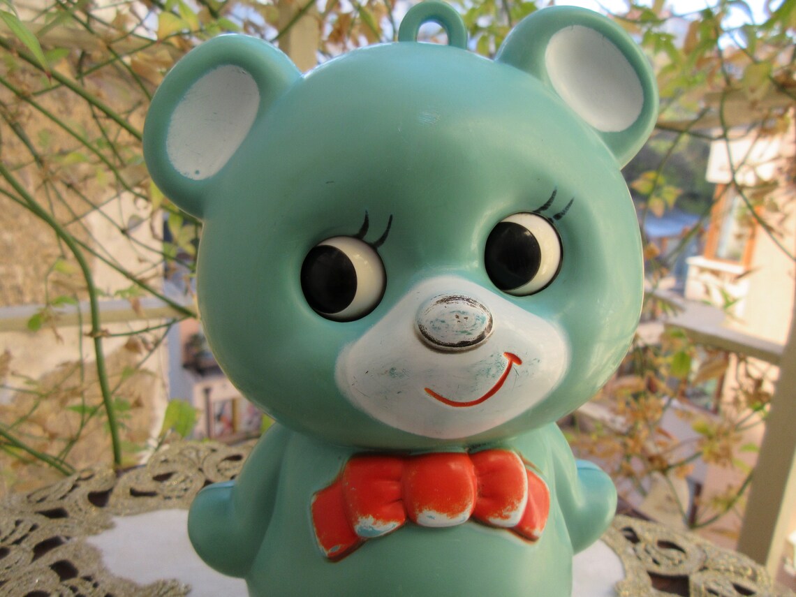 RARE TIRELIRE BANK COIN SANKYO VINTAGE BEAR BLUE - JAPAN